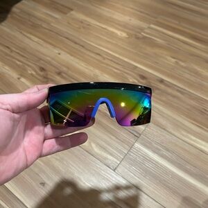 Retro 90s Sleek Black and Multicolor Sunglasses
